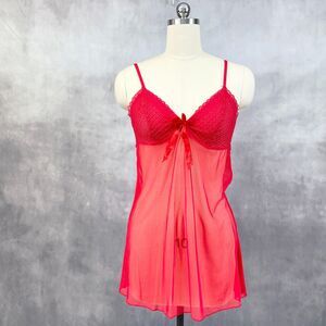 Very Sexy Chemise Nightie Slip Dress‎ Womens 10 Red Sheer Whimsy Fairy Dainty